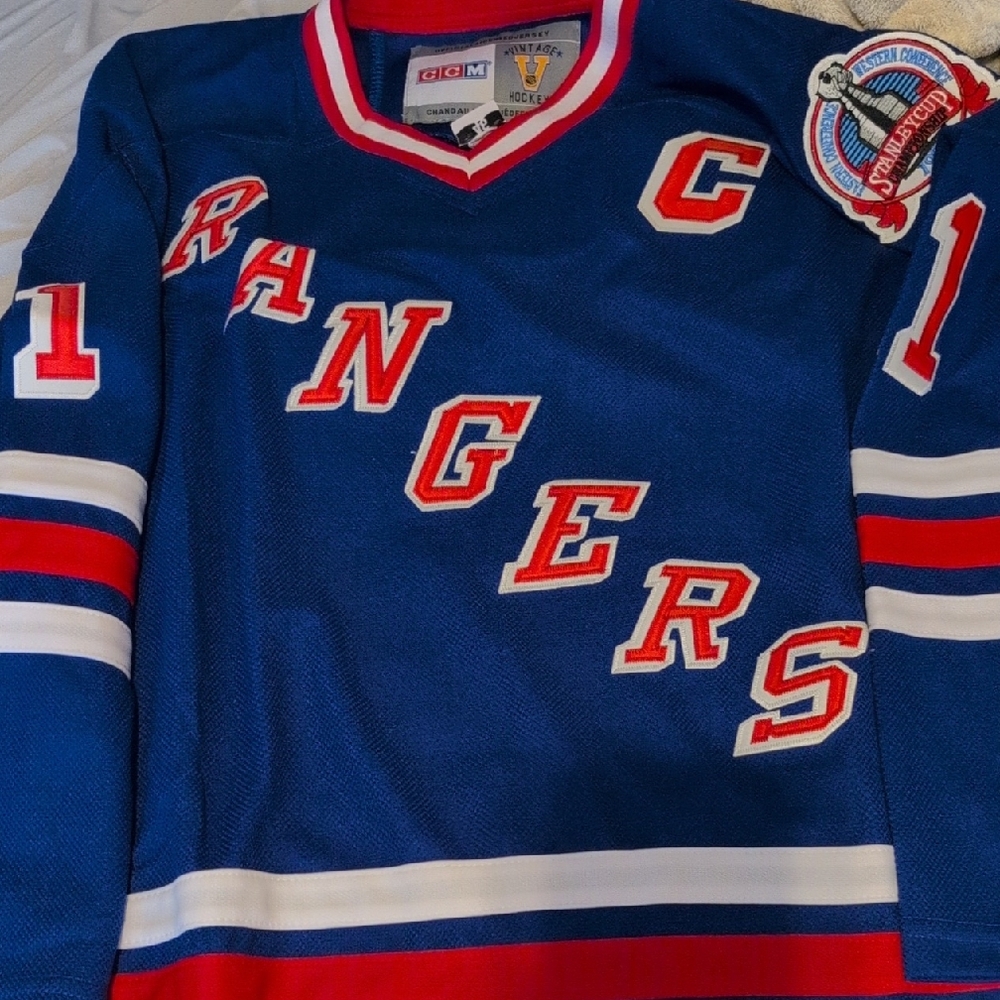 CCM Rangers Blue Hockey Jersey with Red and White Accents